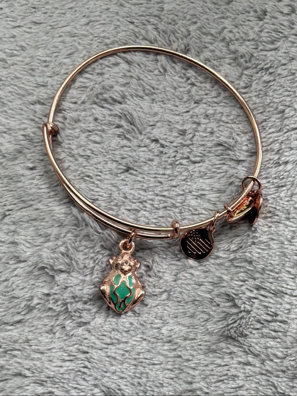 Alex and Ani Rose Gold Bracelet with Green frog  Charm
